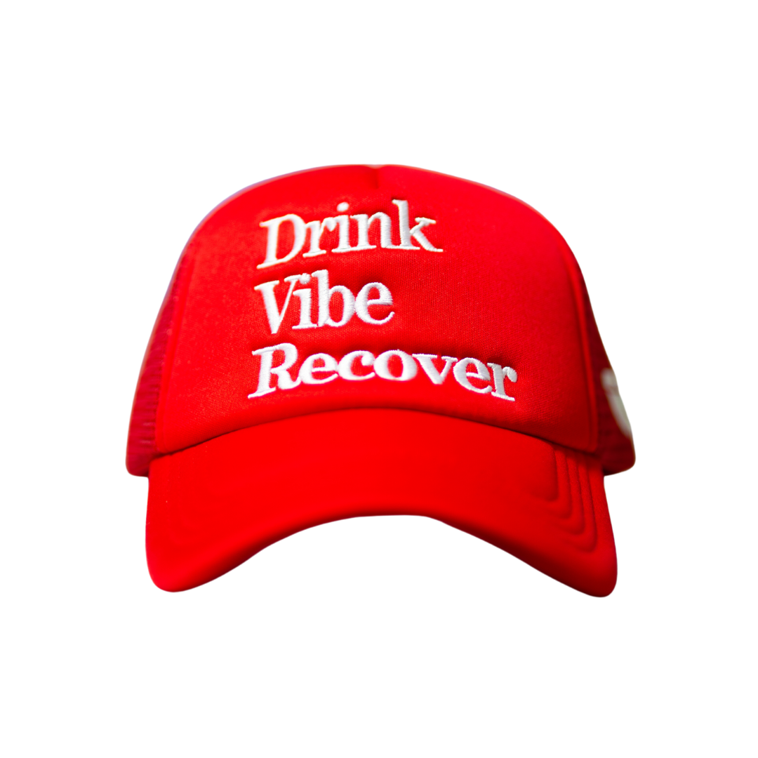 Front view Drink Vibe Recover Red Tucker Hat