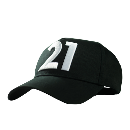 21 black trucker hat